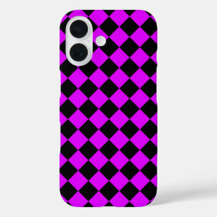 Funda iPhone 16 Patrón de diamante de cuadros púrpura negro
