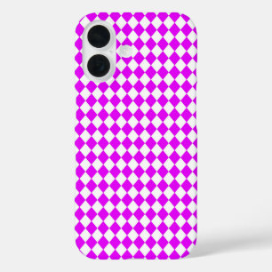 Funda iPhone 16 Patrón de diamante de cuadros rosados y blancos