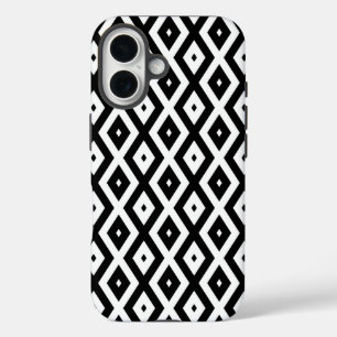 Funda iPhone 16 Patrón de diamante en blanco y negro