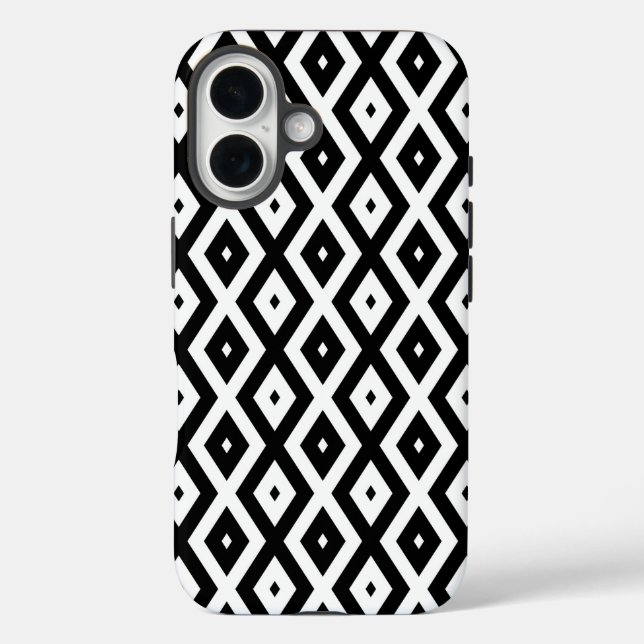 Funda iPhone 16 Patrón de diamante en blanco y negro (Reverso )