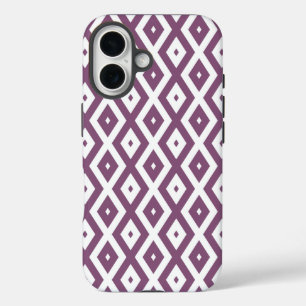 Funda iPhone 16 patrón de diamante malva y blanco