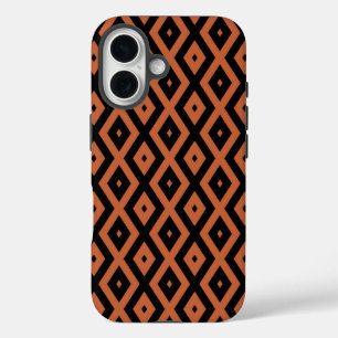 Funda iPhone 16 patrón de diamante naranja y negro