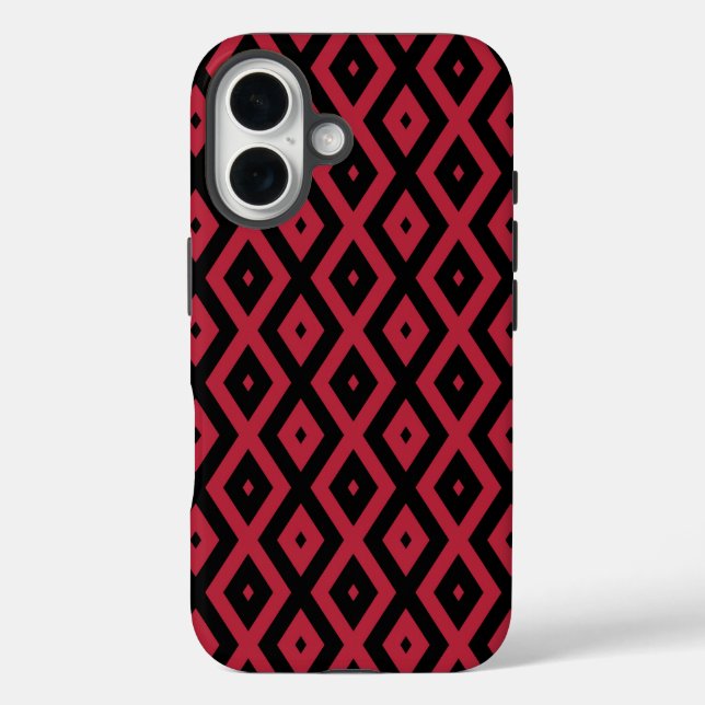 Funda iPhone 16 Patrón de diamante rojo y negro (Reverso )