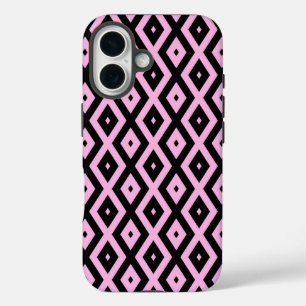 Funda iPhone 16 Patrón de diamante rosa pálido y negro