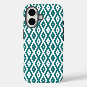 Funda iPhone 16 Patrón de diamante verde azulado y blanco