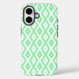 Funda iPhone 16 Patrón de diamante verde y blanco