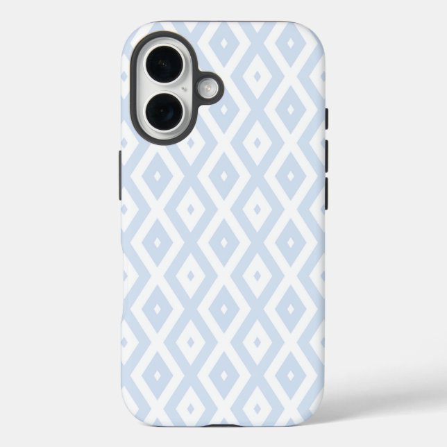 Funda iPhone 16 Patrón de diamantes azul pálido y blanco (Reverso )