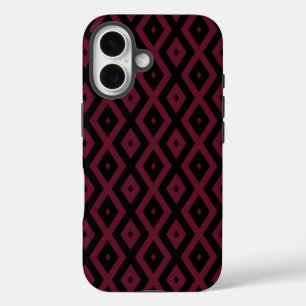 Funda iPhone 16 Patrón de diamantes de Borgoña y negro