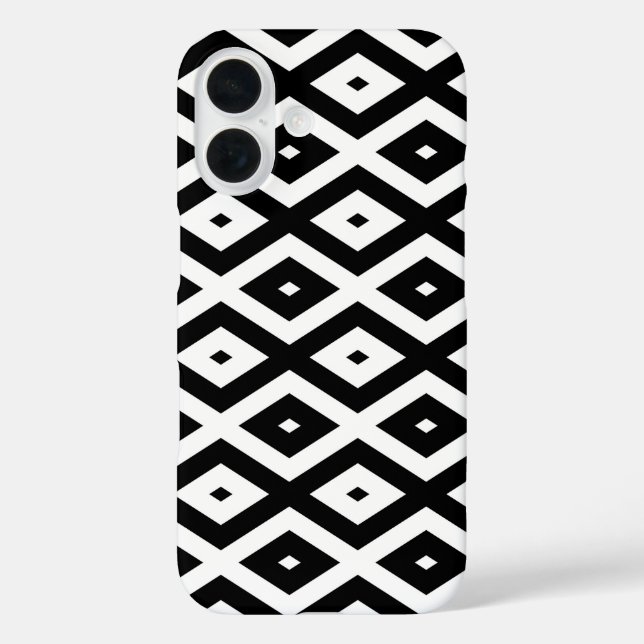 Funda iPhone 16 Patrón de diamantes en blanco y negro (Reverso )