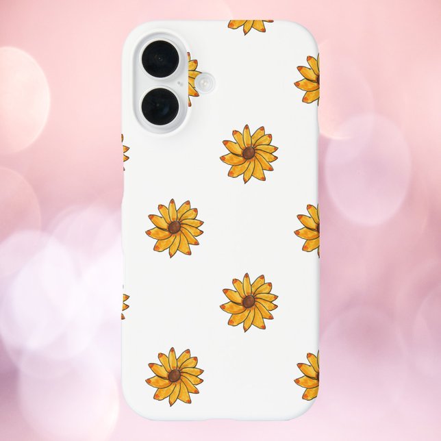 Funda iPhone 16 Patrón de dibujo de la mano amarilla de las flores (A phone case with a pattern of yellow flowers.)