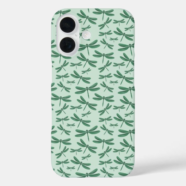 Funda iPhone 16 Patrón de Dragonflies verdes (Reverso )