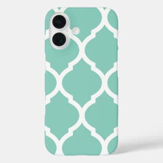 Funda iPhone 16 Patrón de entramado marroquí de Moda Aqua