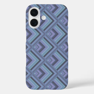 Funda iPhone 16 Patrón de escala de franjas de color azul-gris