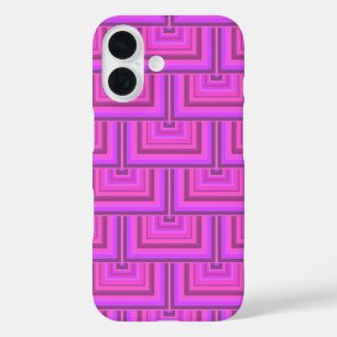 Funda iPhone 16 Patrón de escalas cuadradas de rayas rosas