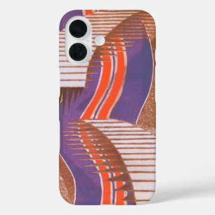 Funda iPhone 16 Patrón de escalera de plantilla de jazz Art Deco v