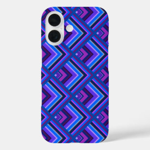 Funda iPhone 16 patrón de escamas de rayas azules y moradas