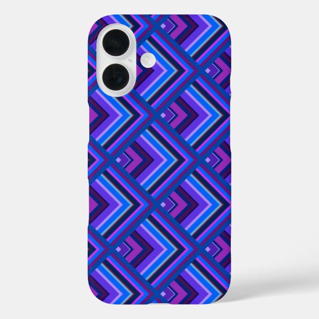 Funda iPhone 16 patrón de escamas de rayas azules y moradas (Reverso )