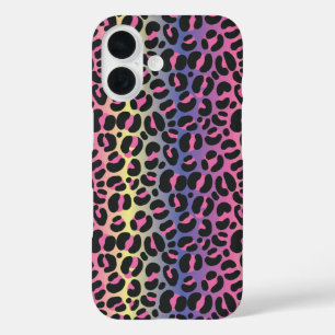Funda iPhone 16 Patrón de estampado de animal de leopardo arcoíris