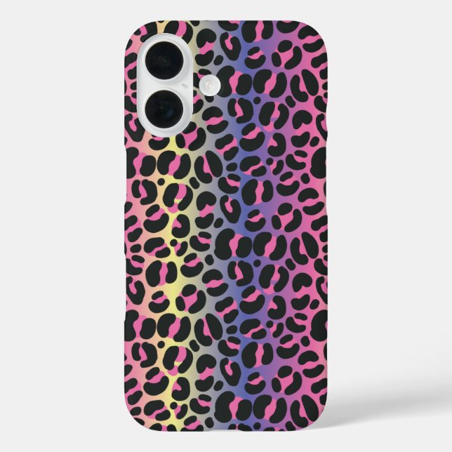 Funda iPhone 16 Patrón de estampado de animal de leopardo arcoíris (Reverso )