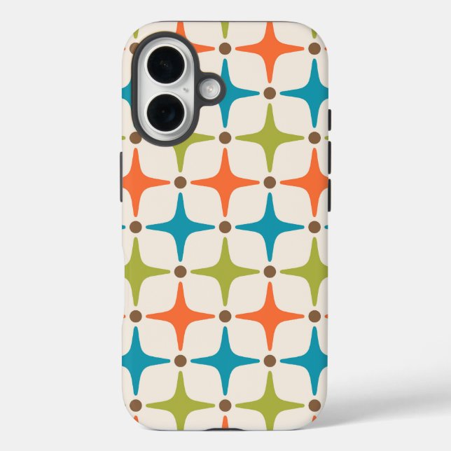 Funda iPhone 16 Patrón de estrellas modernas de medio siglo (Reverso )