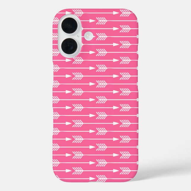 Funda iPhone 16 Patrón de flechas rosadas calientes (Reverso )