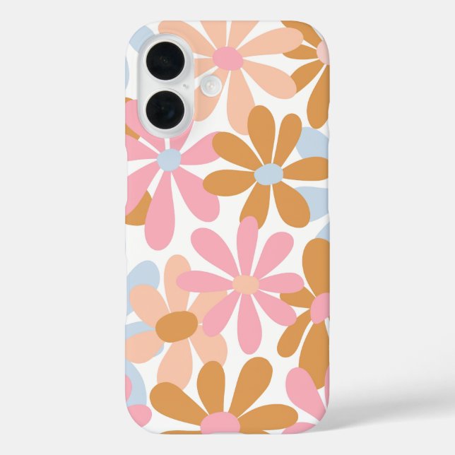 Funda iPhone 16 Patrón de flor de margarita pastel retro (Reverso )