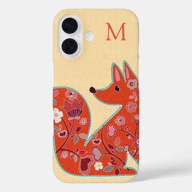 Funda iPhone 16 Patrón de flor folclórico Fox personalizado (Reverso )