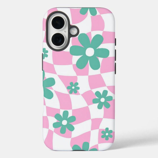Funda iPhone 16 Patrón de flor retro (Reverso )