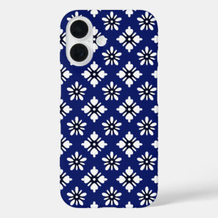 Funda iPhone 16 Patrón de flores de Katazome blanco índigo orienta