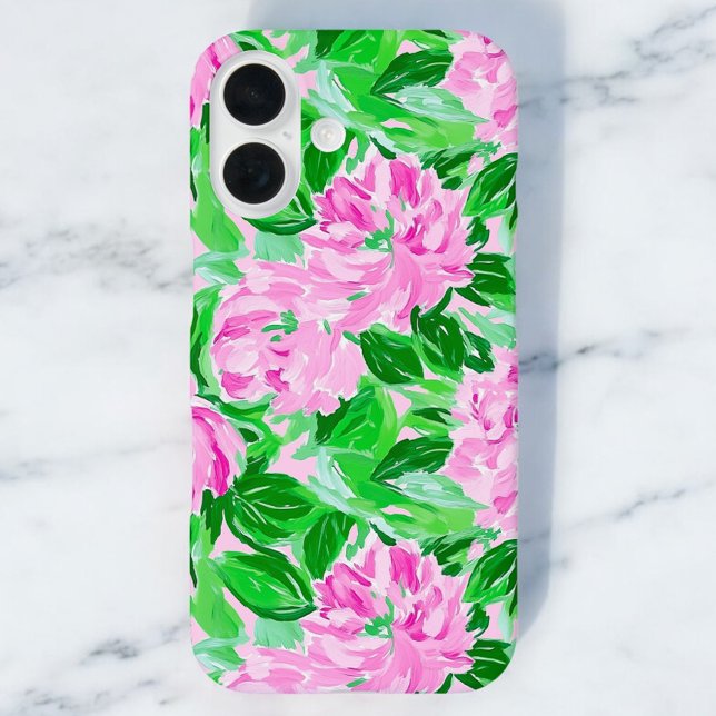 Funda iPhone 16 Patrón de flores de los peones rosados (Subido por el creador)