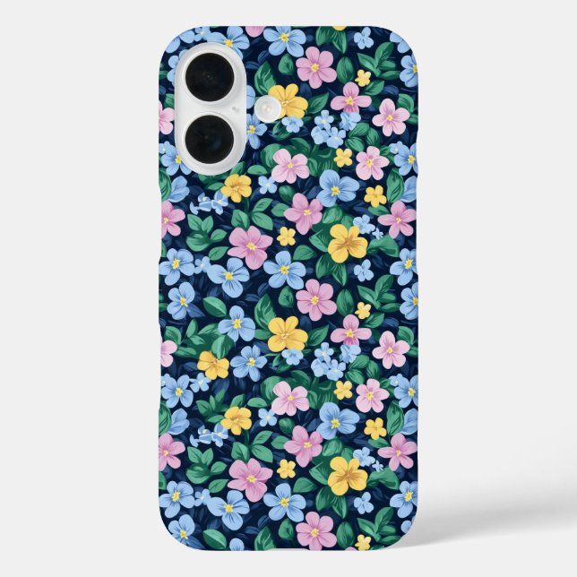 Funda iPhone 16 Patrón de flores de primavera (Reverso )
