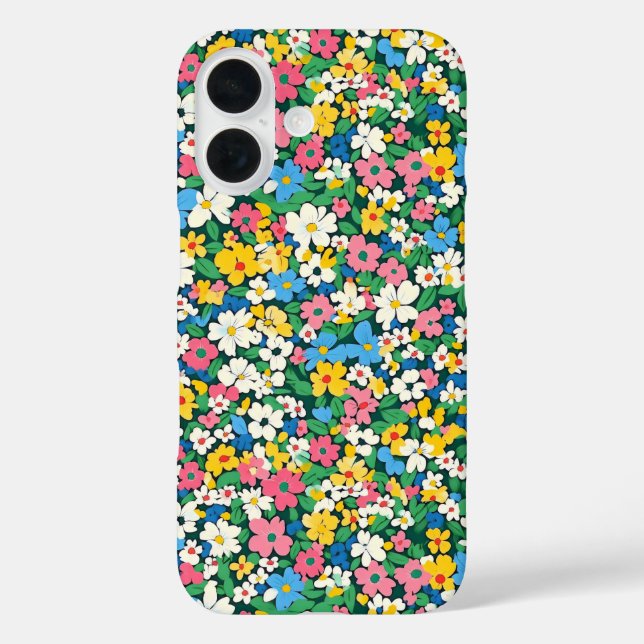Funda iPhone 16 Patrón de flores de primavera pequeñas (Reverso )