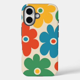 Funda iPhone 16 Patrón de flores retro coloridas