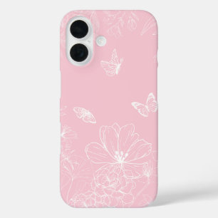 Funda iPhone 16 Patrón de flores rosadas, floral, patrón, Minimali