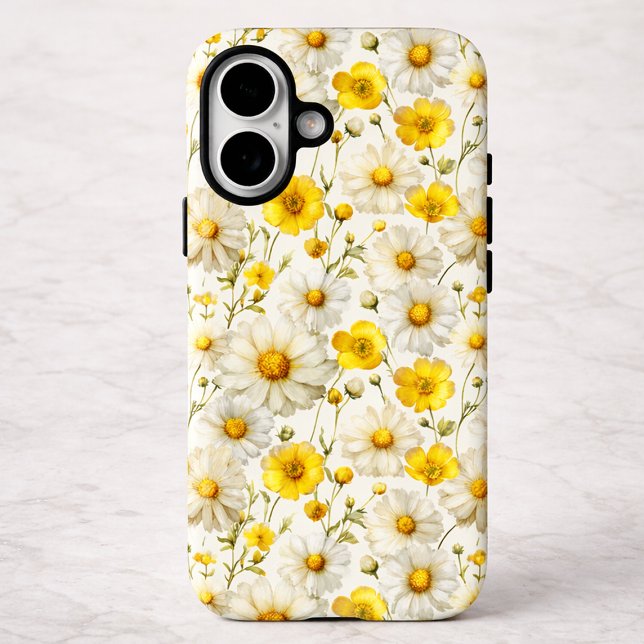Funda iPhone 16 Patrón de flores silvestres acuarela amarilla  (Subido por el creador)
