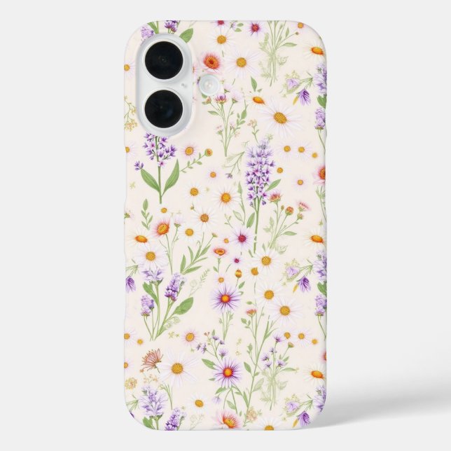 Funda iPhone 16 Patrón de flores silvestres de Pastel (Reverso )