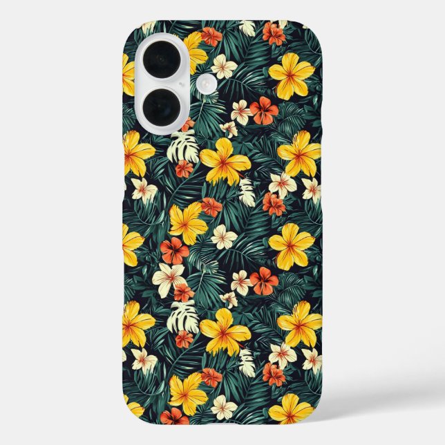 Funda iPhone 16 Patrón de flores tropicales amarillas (Reverso )