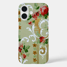 Funda iPhone 16 Patrón de fondo de escritorio de flores vintage, f