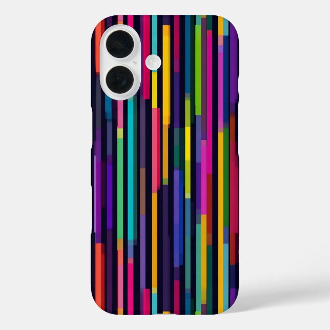 Funda iPhone 16 Patrón de franja vertical de neón (Reverso )