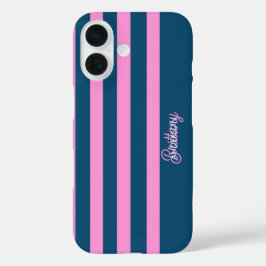 Funda iPhone 16 Patrón de franjas azul y rosa personalizado