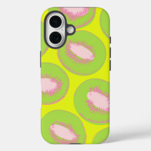 Funda iPhone 16 Patrón de fruta Kiwi Pop Art en chartreuse y rosa