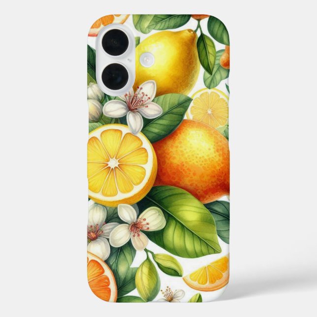 Funda iPhone 16 Patrón de frutas cítricas acuarela (Reverso )