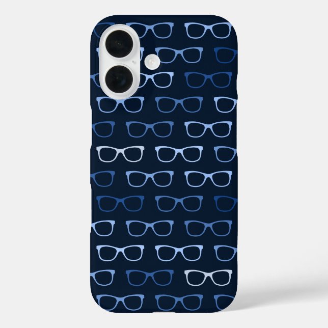 Funda iPhone 16 Patrón de gafas oculares Hipster azul de la Marina (Reverso )