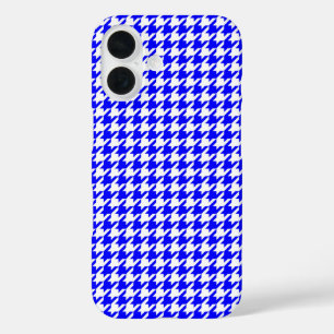 Funda iPhone 16 Patrón de gallos geométricos azul y blanco