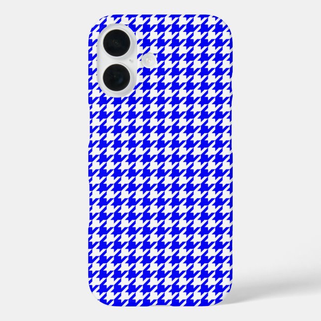 Funda iPhone 16 Patrón de gallos geométricos azul y blanco (Reverso )