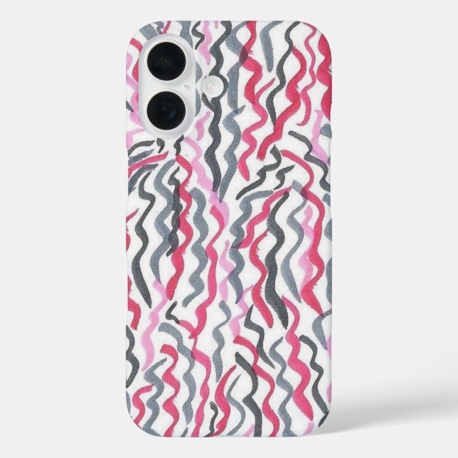 Funda iPhone 16 Patrón de garabatos rojos y negros (Reverso )