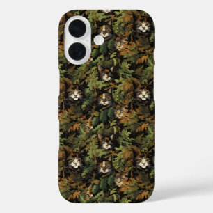 Funda iPhone 16 Patrón de gato de bosque