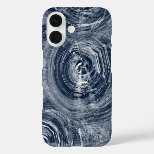 Funda iPhone 16 Patrón de giro azul y blanco abstracto