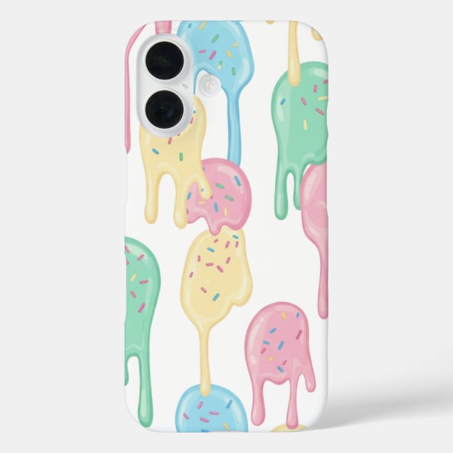 Funda iPhone 16 Patrón de helado derretido y sprinkles  (Reverso )