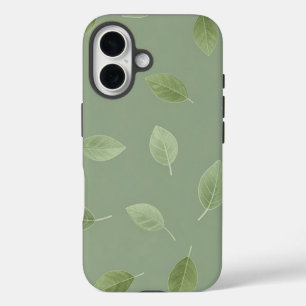 Funda iPhone 16 Patrón de hoja de acuarela verde salvia